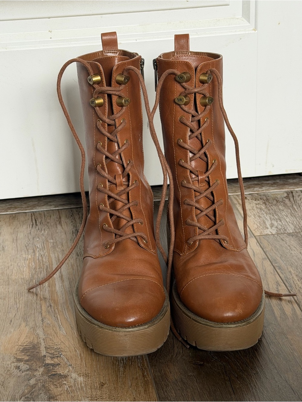 Michael Kors Brown Leather Lace-Up Platform Ankle Boots